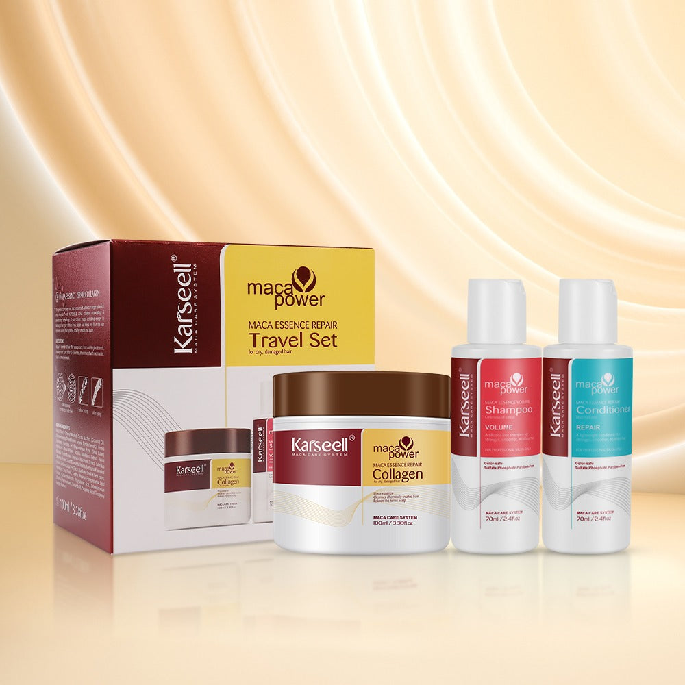 Kit Karseell – Reparación Capilar Profesional en Casa (Mascarilla 100ml + Shampoo 70ml + Acondicionador 70ml)