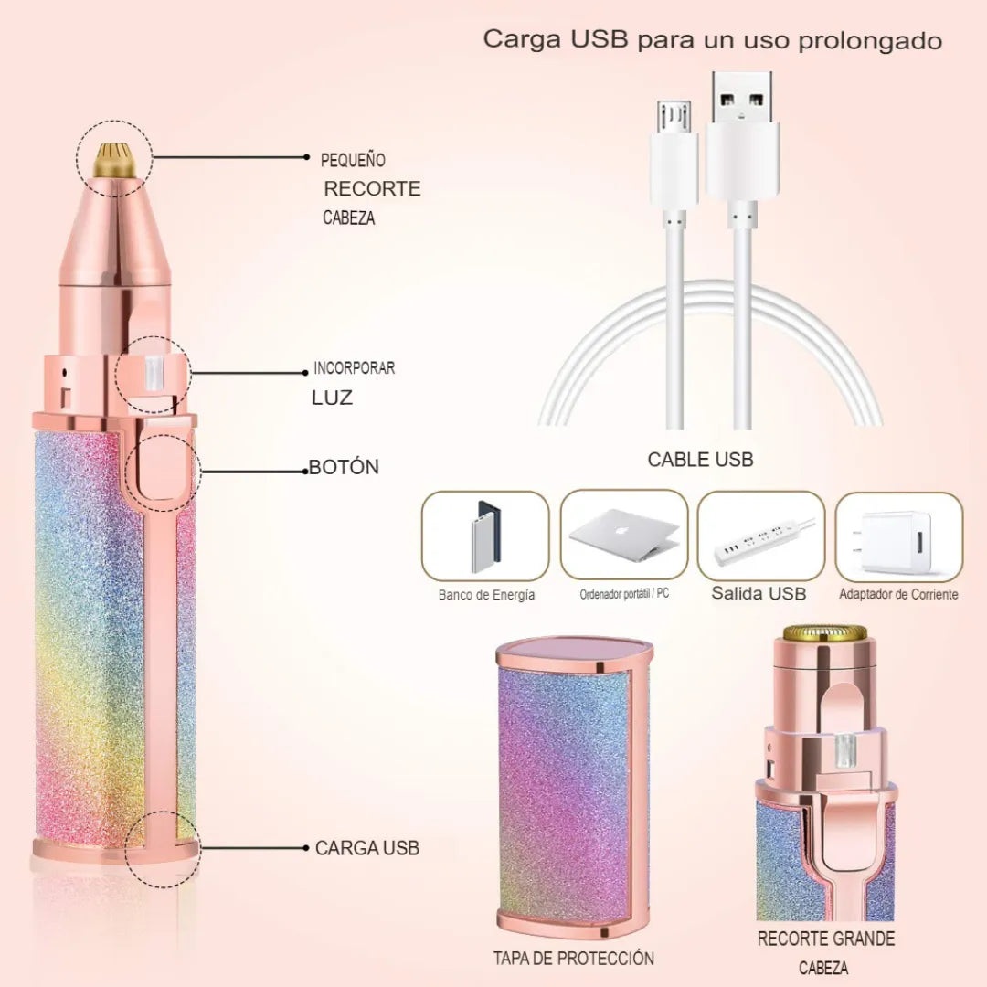 Depiladora Facial 2 en 1 Recargable con Luz LED – Rostro y Nariz